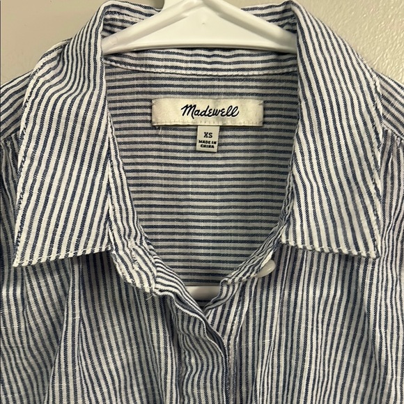 Madewell Blue and White Button Down Shirt with Embroidery - Picture 2 of 4